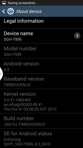 Screenshot details of Android OS for Samsung Galaxy S3 phone